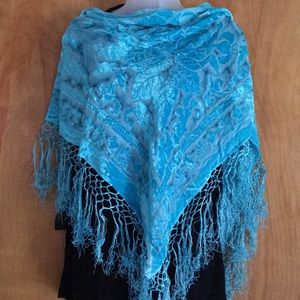 Turquoise Scarf / Wrap With Velvet Embellishments